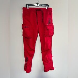 Smoke Rise Men's Utility Nylon Stacked Cargo Timber Pants in Red, size L